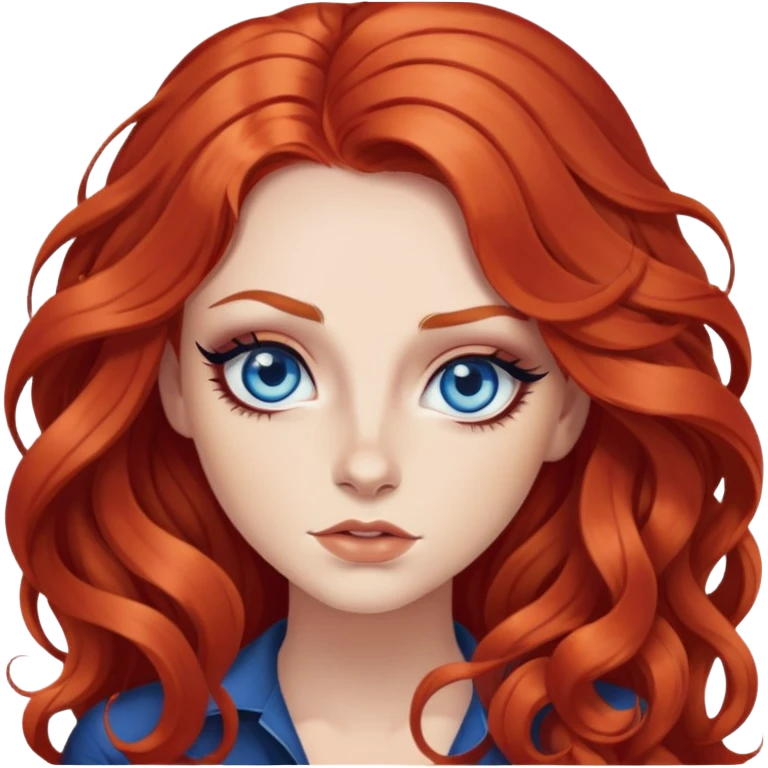 pretty long hair wavy red hair baddie with eyeliner and blue eyes emoji