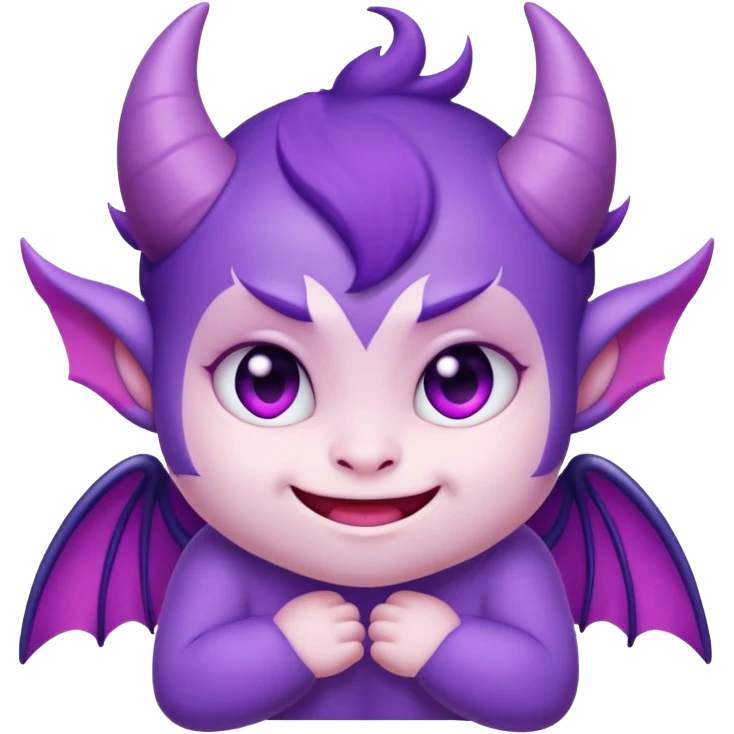 cute purple demon with small wings, blushing cheeks and a shy smile emoji