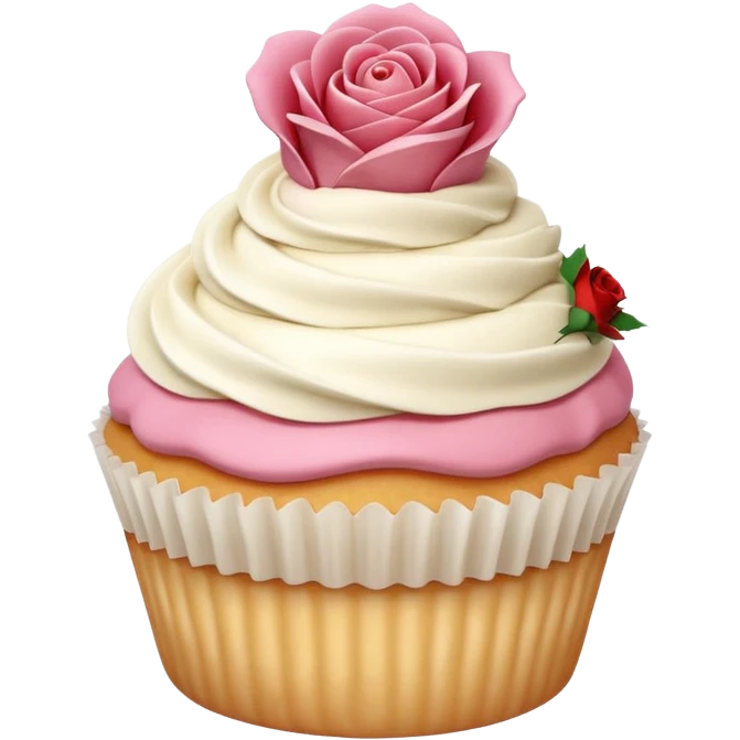 super realistic vanilla cupcake with rose shaped frosting emoji
