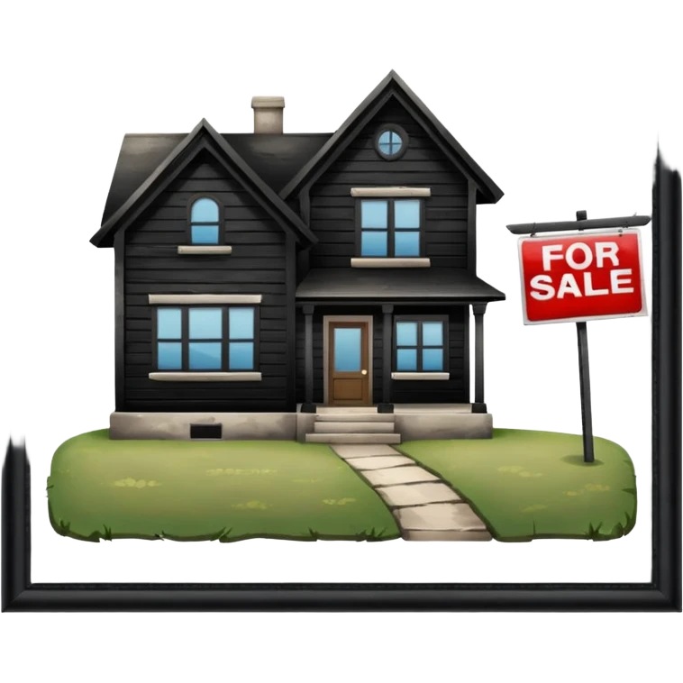 pic of house with for sale sign in yard, next to a bank emoji