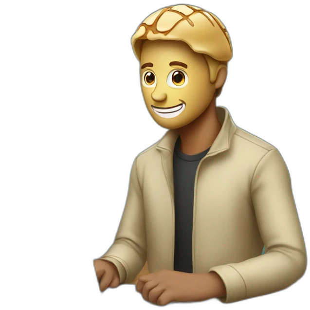 a man with a pancake face works at a laptop emoji