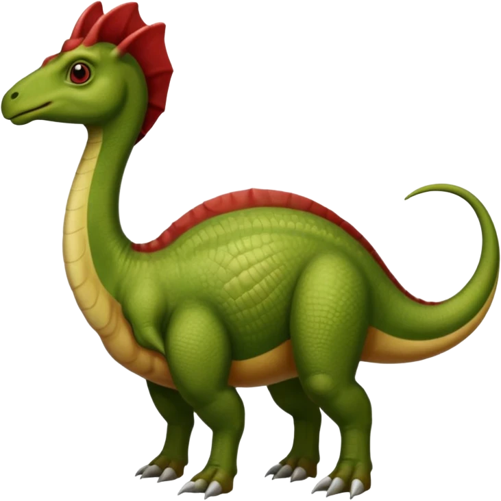 A green parasaurolophus with a dark red crest and a light brown underbelly  emoji