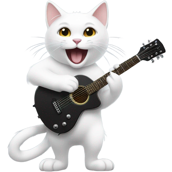 white cat playing black rock guitar emoji