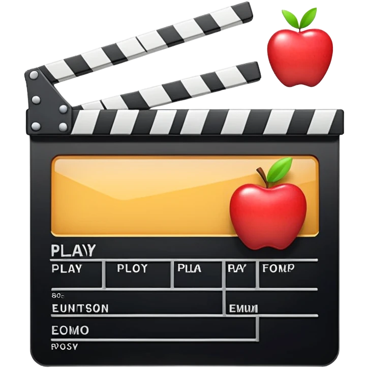 storefront with film clapperboard and play button, cheerful look, apple style emoji emoji