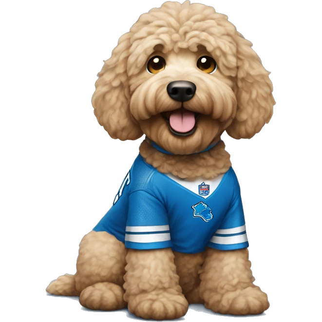 Golden doodle wearing Detroit lions jersey  emoji
