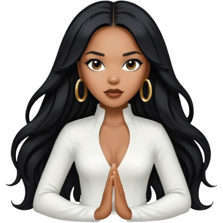 LeToya Luckett from Destiny's Child with long jet black hair, white outfit emoji