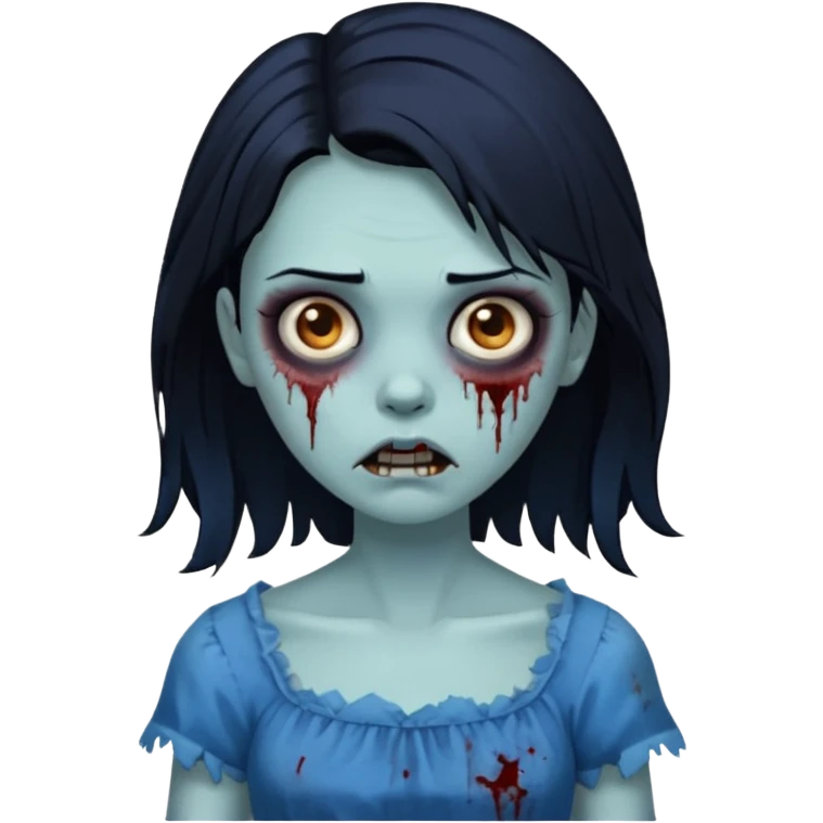 zombie girl with black hair, blue dress emoji