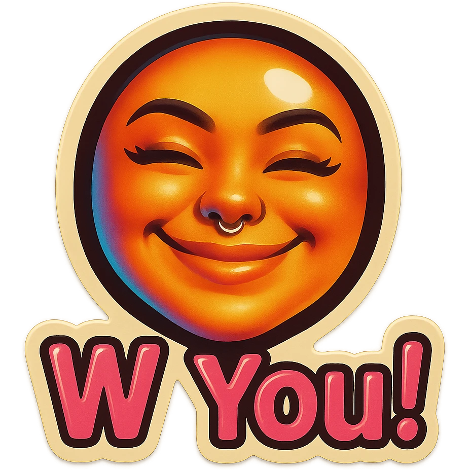 excited smile with mouth closed 
add the words W You! in pink emoji