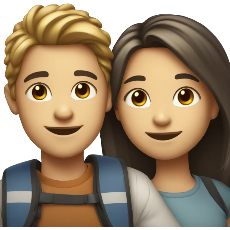 smiling girl and boy selfie emoji