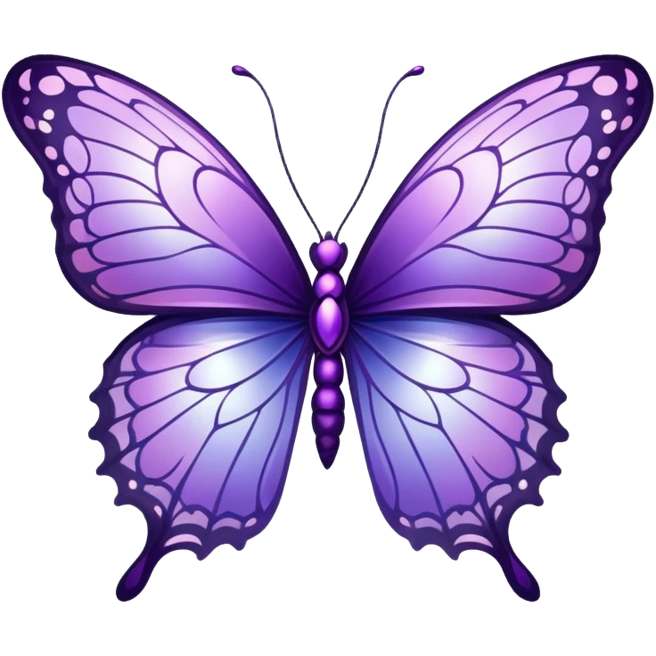 "A majestic butterfly in shades of purple, with intricately detailed wings featuring a mesmerizing pattern resembling delicate lace. The wings shimmer with an iridescent glow, reflecting hues of amethyst and lilac. The butterfly hovers gently above a field of blooming lavender, surrounded by tiny dewdrops glistening in the morning sunlight. A soft-focus background creates a dreamy atmosphere, emphasizing the elegance and ethereal quality of the butterfly."
 emoji