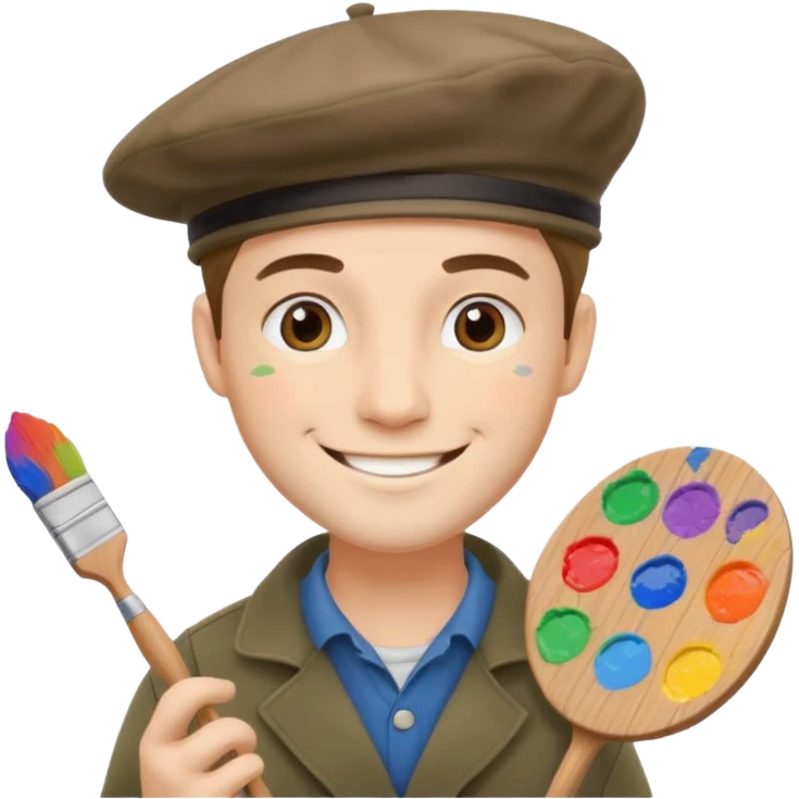 professional male painter beret paintbrush colorful palette emoji