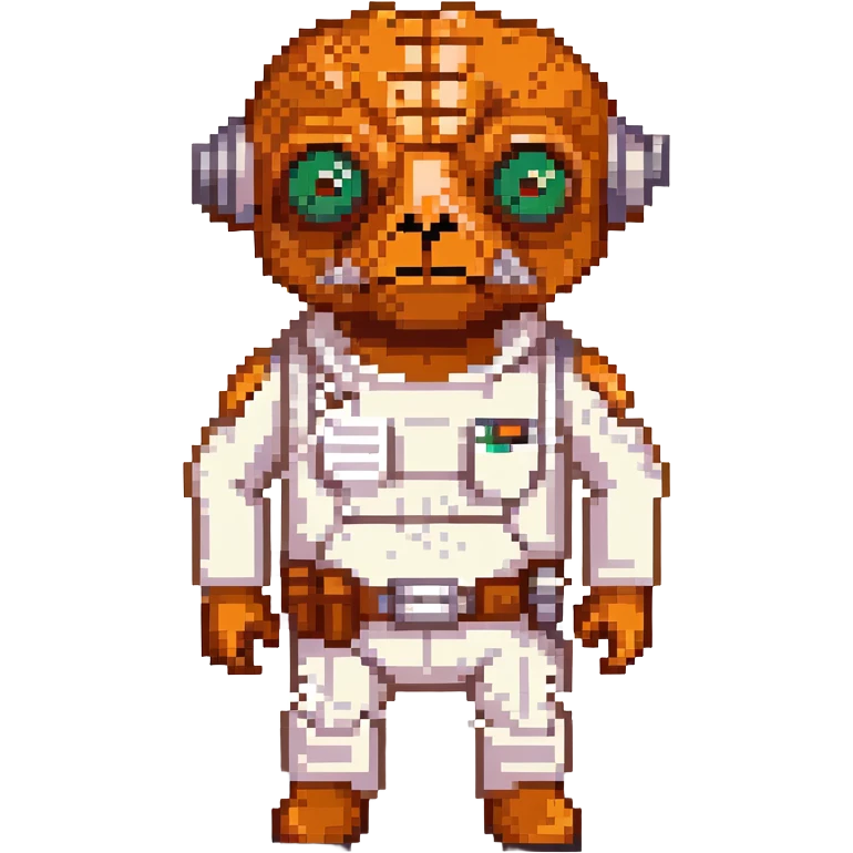 Admiral Ackbar from Star Wars emoji, pixel art style, simplified features, orange-brown skin, large eyes, white uniform emoji