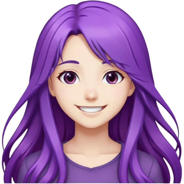 Anime style girl with long purple hair smiling emoji