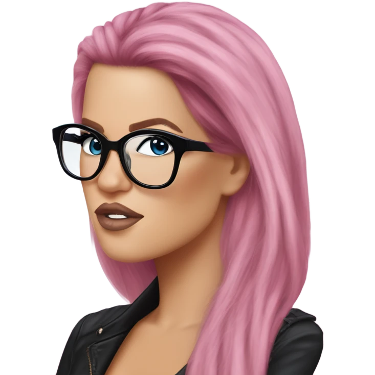 Photo Realistic khloe kardashian stylish pink hair BLUE eyes and glasses rock chick emoji