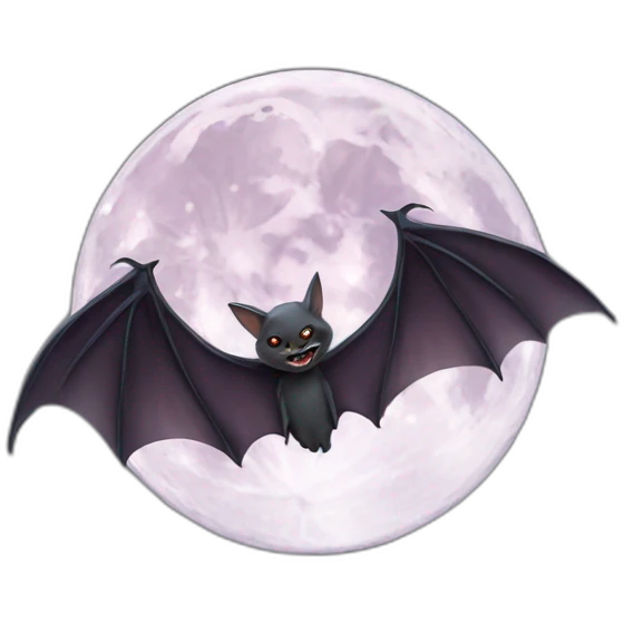 realistic full moon with vampire bat sharp bangs wings flying in front emoji