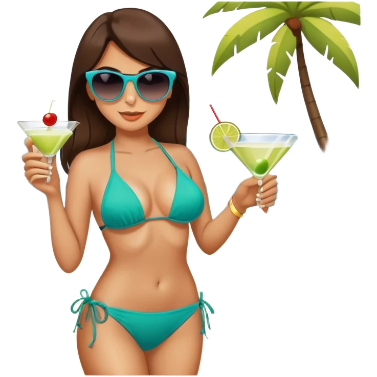 Brunette women martini beach  emoji