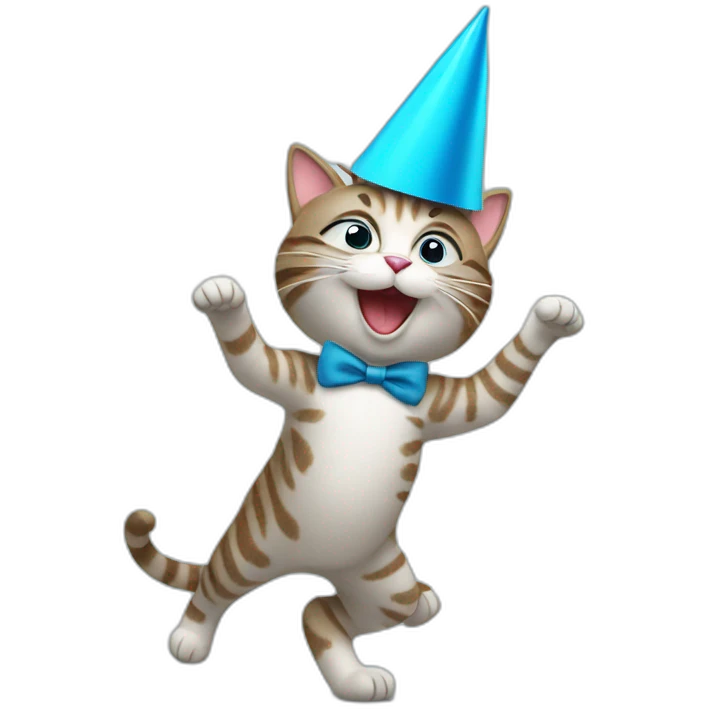 dancing cat with a party hat in blue emoji