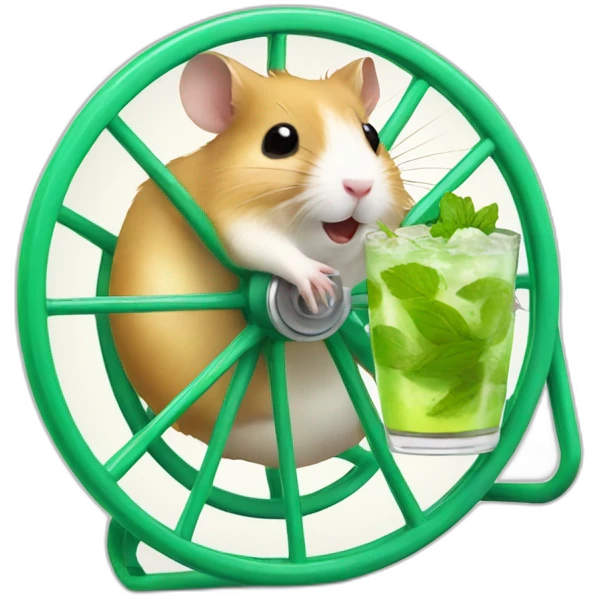hamster running on a wheel drinking mojito emoji