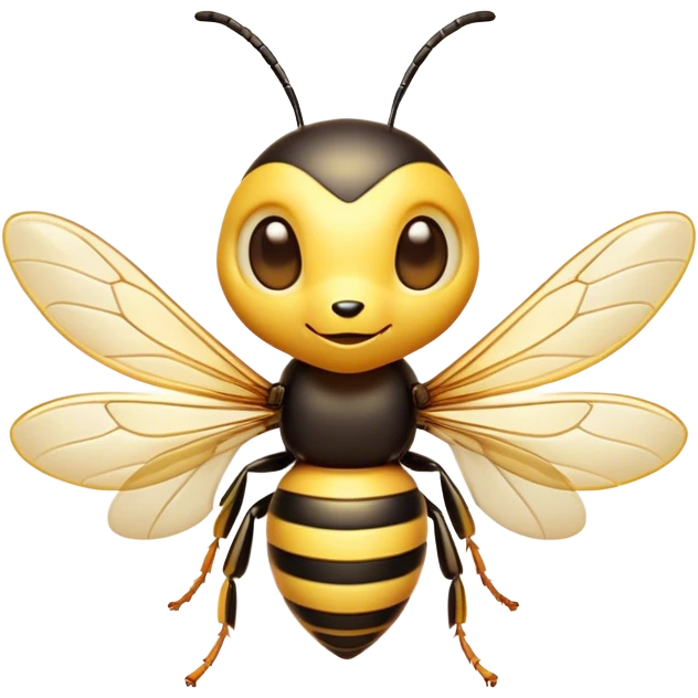 Cinematic Cute Wasp Portrait Emoji, Head tilted playfully and inquisitively, featuring a compact, delicately striped body with softened, endearing eyes and petite, translucent wings, Simplified yet irresistibly adorable features, highly detailed, glowing with a warm, inviting glow, high shine, affectionate and lively, stylized with a touch of whimsical insect charm, soft glowing outline, capturing the essence of a mischievous wasp that seems as if it could buzz out of the screen with a playful wink! emoji