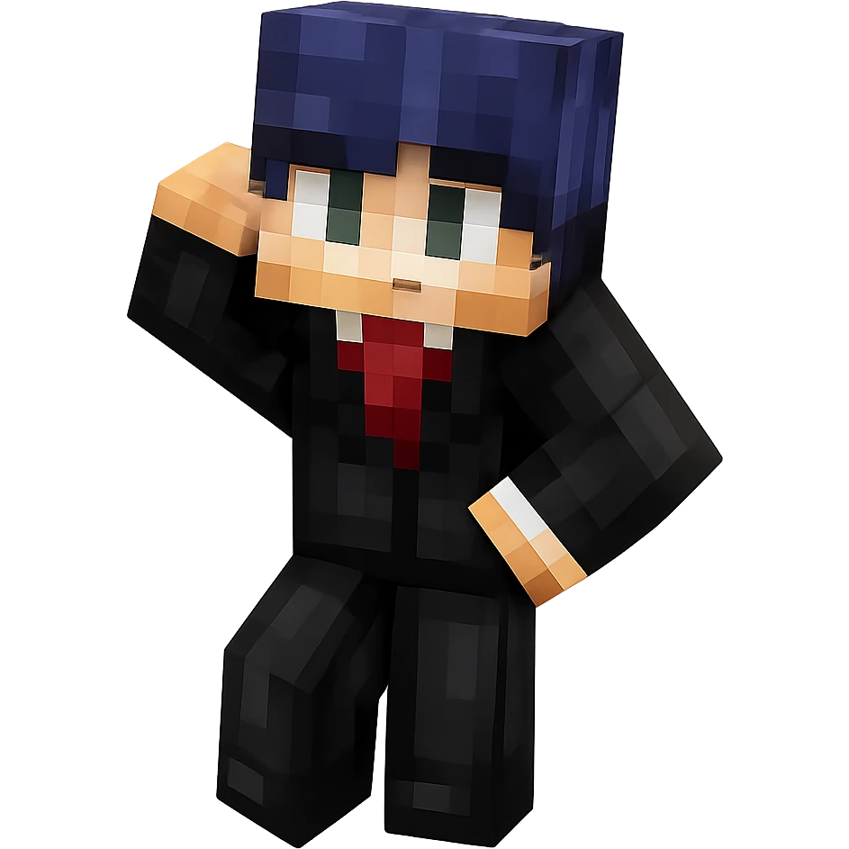 Extract the Minecraft character from the image, remove the background, and place the character on a transparent background. Maintain the original Minecraft cartoon style and appearance, preserving the pixelated blocky look and colors typical of Minecraft characters. emoji