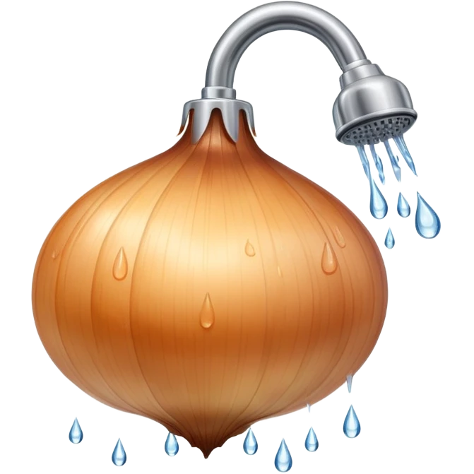 onion under showerhead, getting wet, water droplets emoji