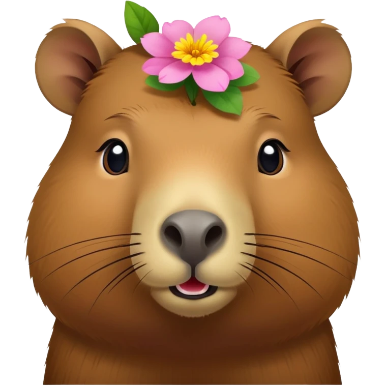 Simple Capybara face and body with flower stem in its mouth emoji