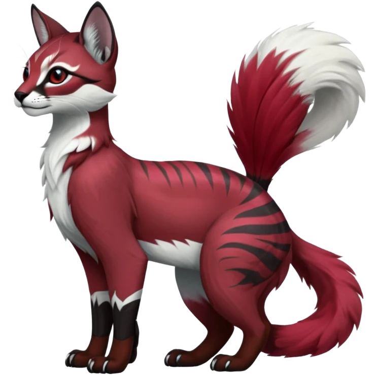 Black red burgundy grey white tribal-marked iridescent pastel white glorious divine exotic cute cool beautiful shiny beautiful fantasy-caracal-civet-genet-sergal-vernid-Gryphon-Cacomistle-Trico-oncilla-animal-Fakémon-hybrid-fursona (full body) emoji