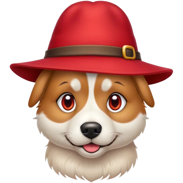 Un chien avec 2 couleur de yeux different qui porte un chapeau  emoji