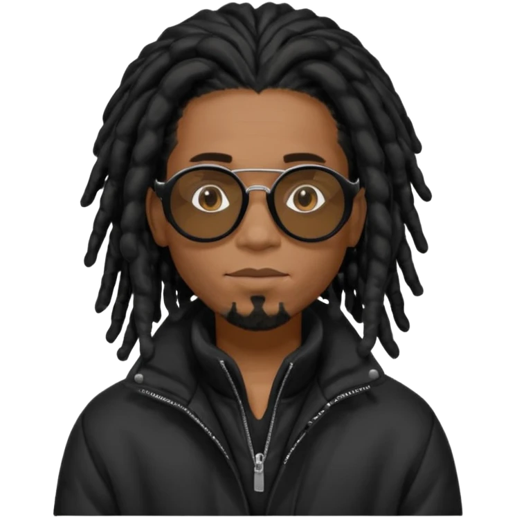 African American man brown skin complexion with black dreadlocks shoulder length wearing black bubble winter coat wearing black sunglasses with hand over face emoji