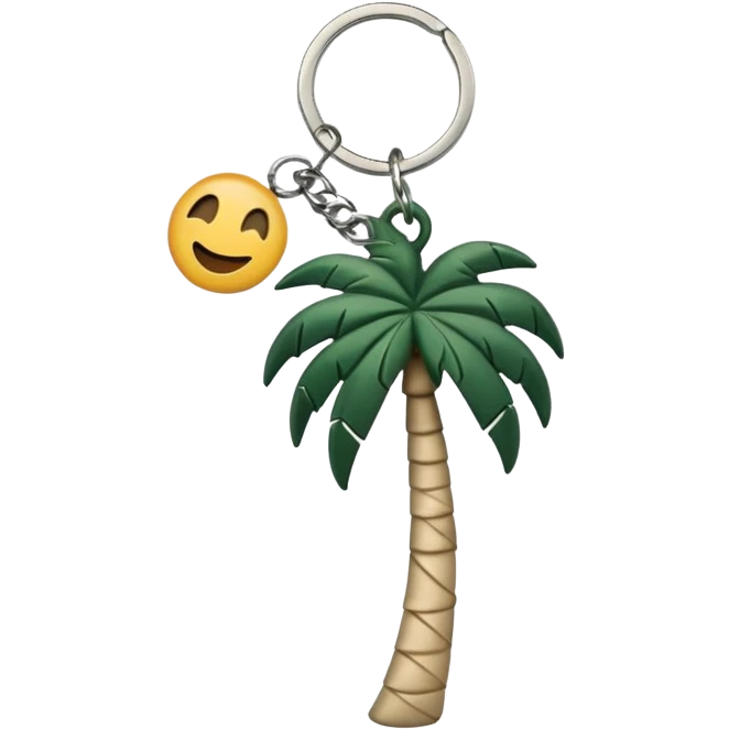 light beige keychain with a dark green palm tree charm, emoji style emoji
