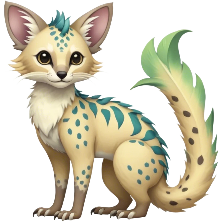 Feral Rare Fantasy pastel tropical Vernid-Trico-species by LiLaiRa, random markings, tufted tail, tufted ears, full body  emoji