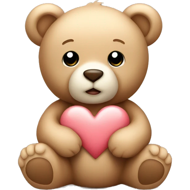 cute teddy bear with a beige heart in his hands emoji