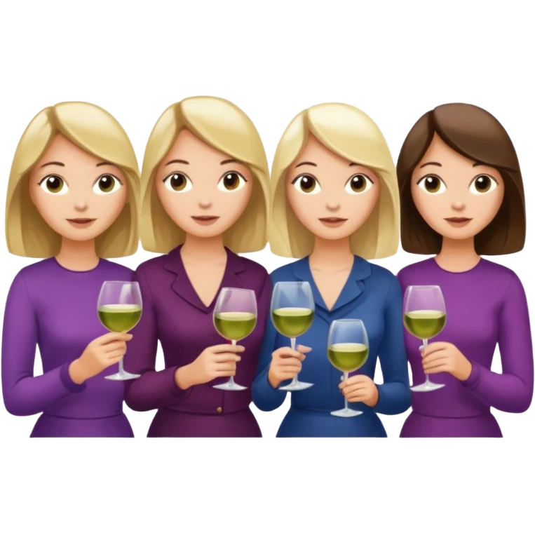 4 gals reading books with wine glasses. Two gals have bobs, two have long hair. There is a blonde and brunette hair colored gal for each haircut.  emoji