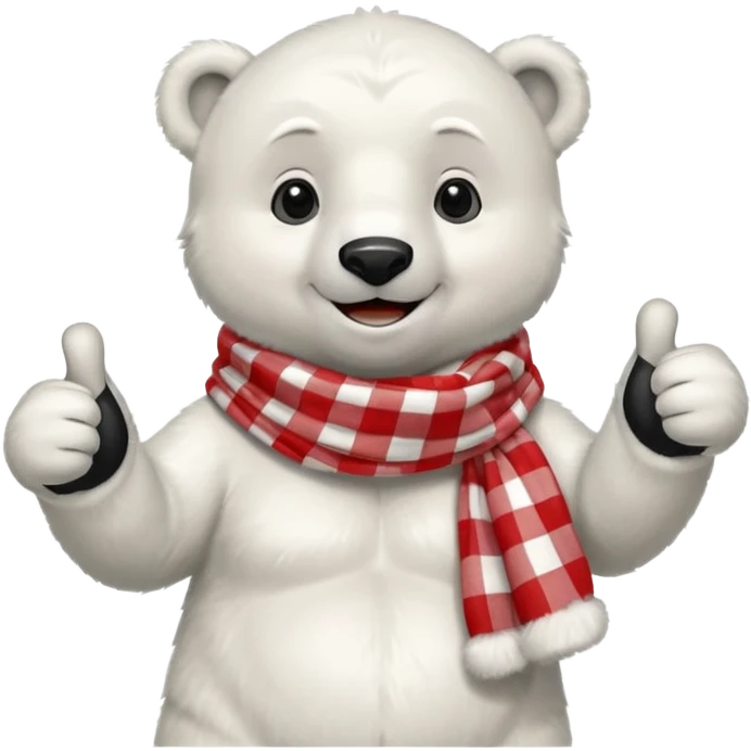 baby Polar Bear, smiling, thumbs up, wearing red Checkered Triangle scarf emoji