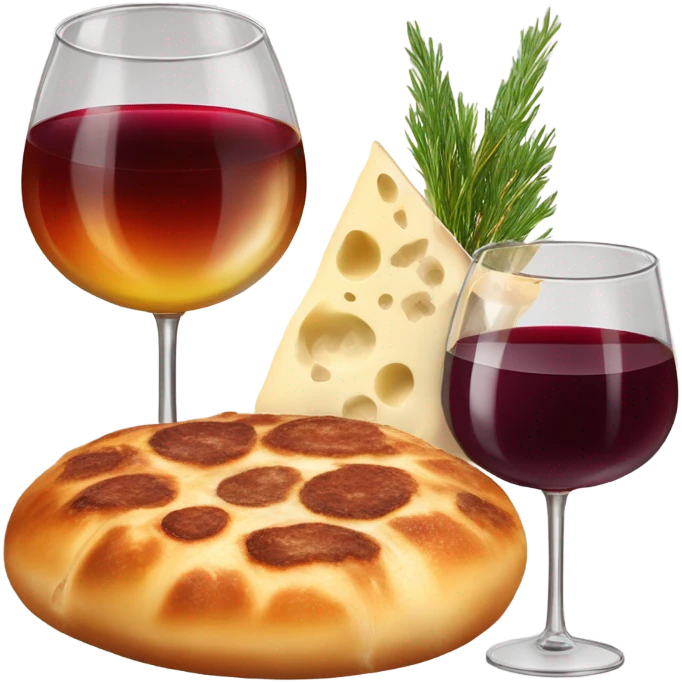 Khachapuri, 2 glasses of wine and 2 skewers of meat  emoji