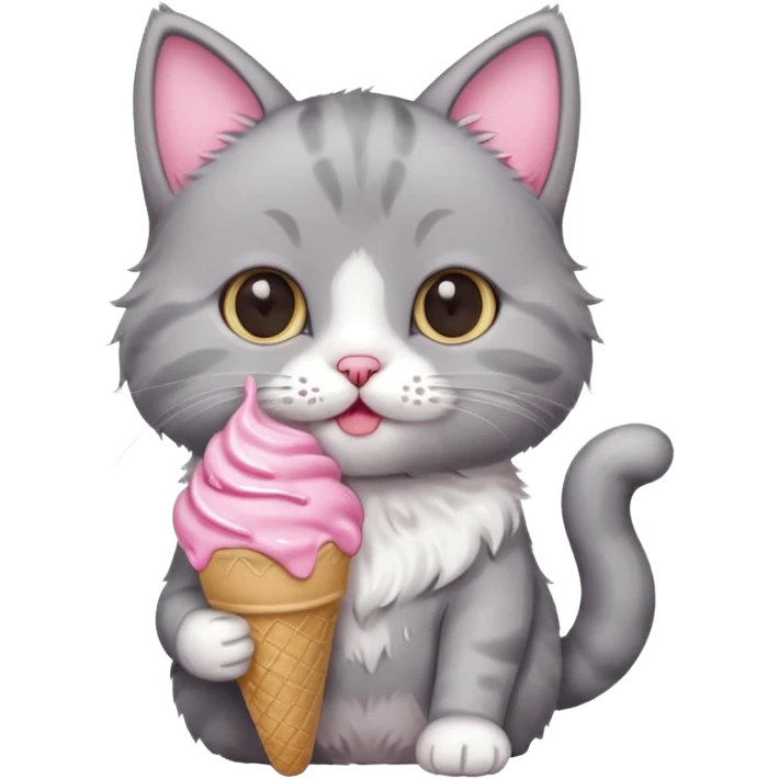 baby grey cat with icecream emoji