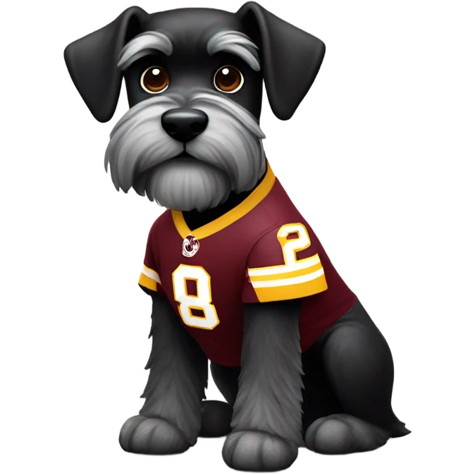 Black schnauzer wearing a Washington redskins jersey emoji