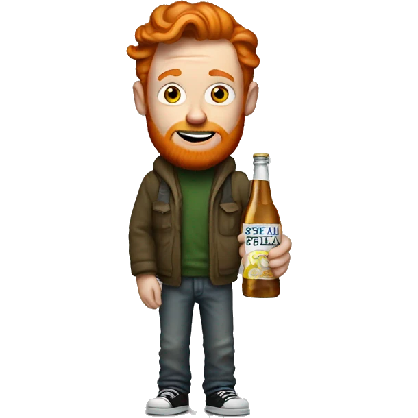 Ginger homeless man with bottle of Stella emoji