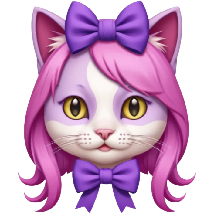 cat with pink long hair and purple bow on head emoji