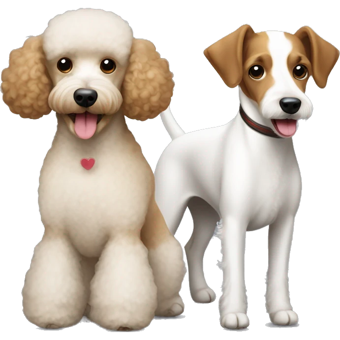 small light brown poodle dog with big jack russell terrier emoji