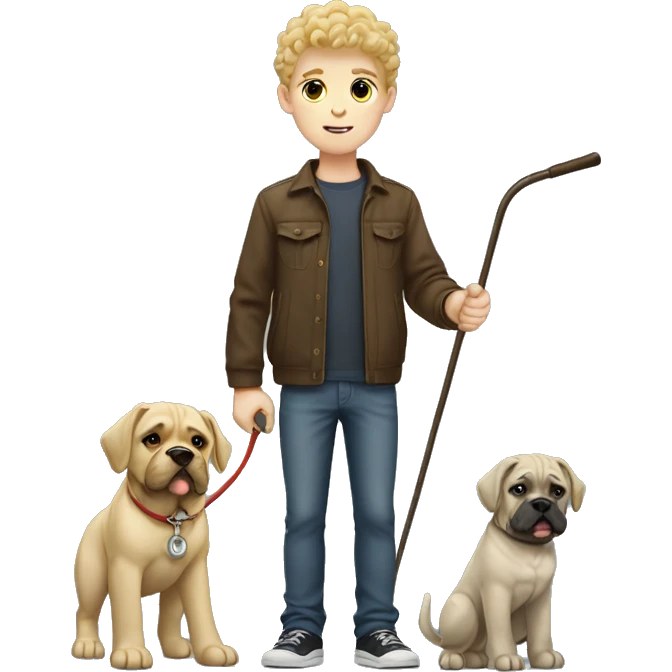 white boy with curly blonde hair standing alongside a cane-corso emoji