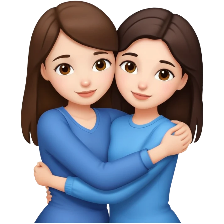 Two cute girl besties, one brunette, beautiful, hugging emoji