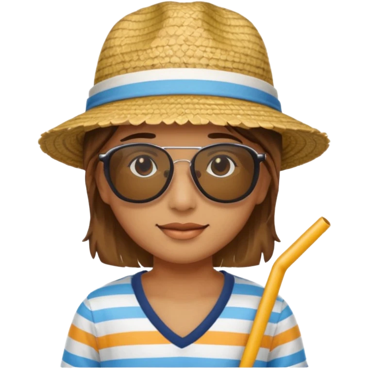 person with striped clothing sun glasses and straw hat emoji