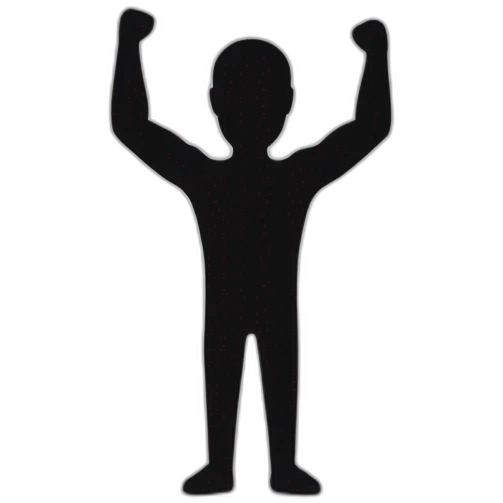 black shape looking like the shadow of a man with arms in the air with elbows bent to have hands above its head,view from the fron emoji