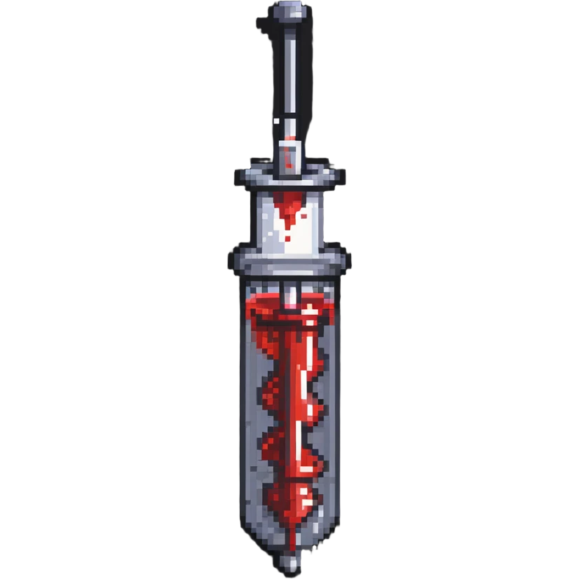 syringe with red liquid in pixel art style, simple and clear emoji