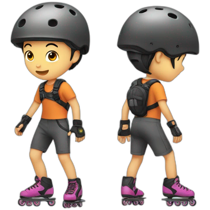 Autistic asian boy rollerblading emoji