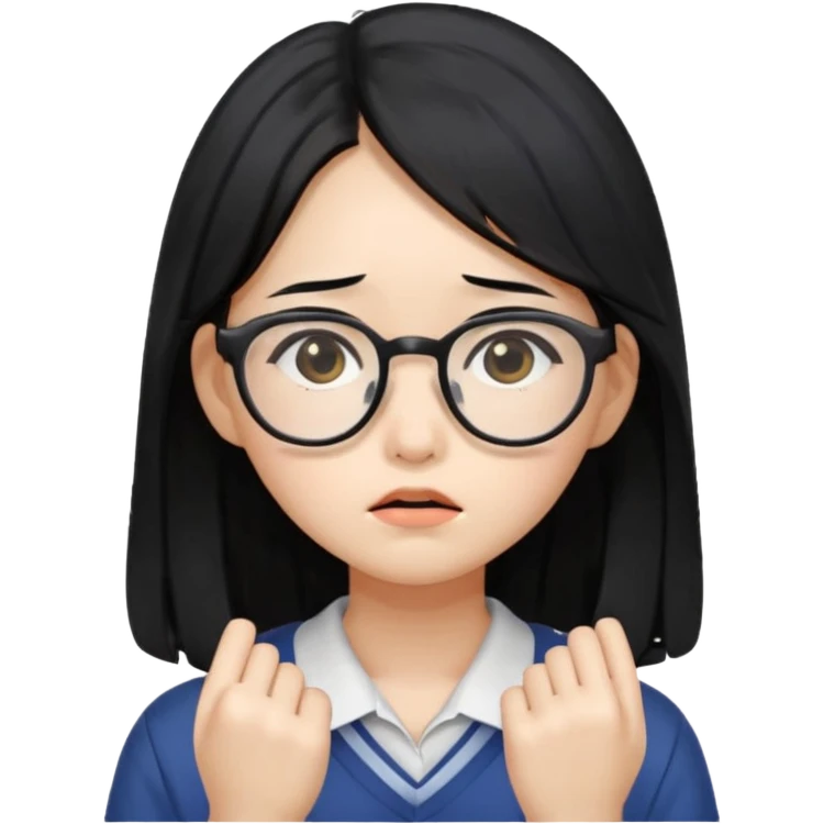  Korean female college student with a worried face , long hair,  emoji