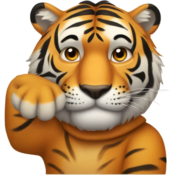 Tiger with paws on man’s head emoji