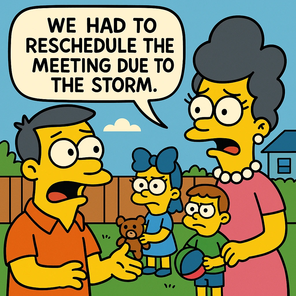We had to reschedule the meeting due to the storm. emoji