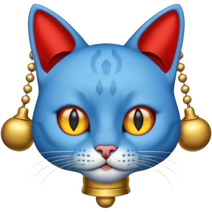 Cat with no ears head blue body blue with gadget with gold bells red tail emoji